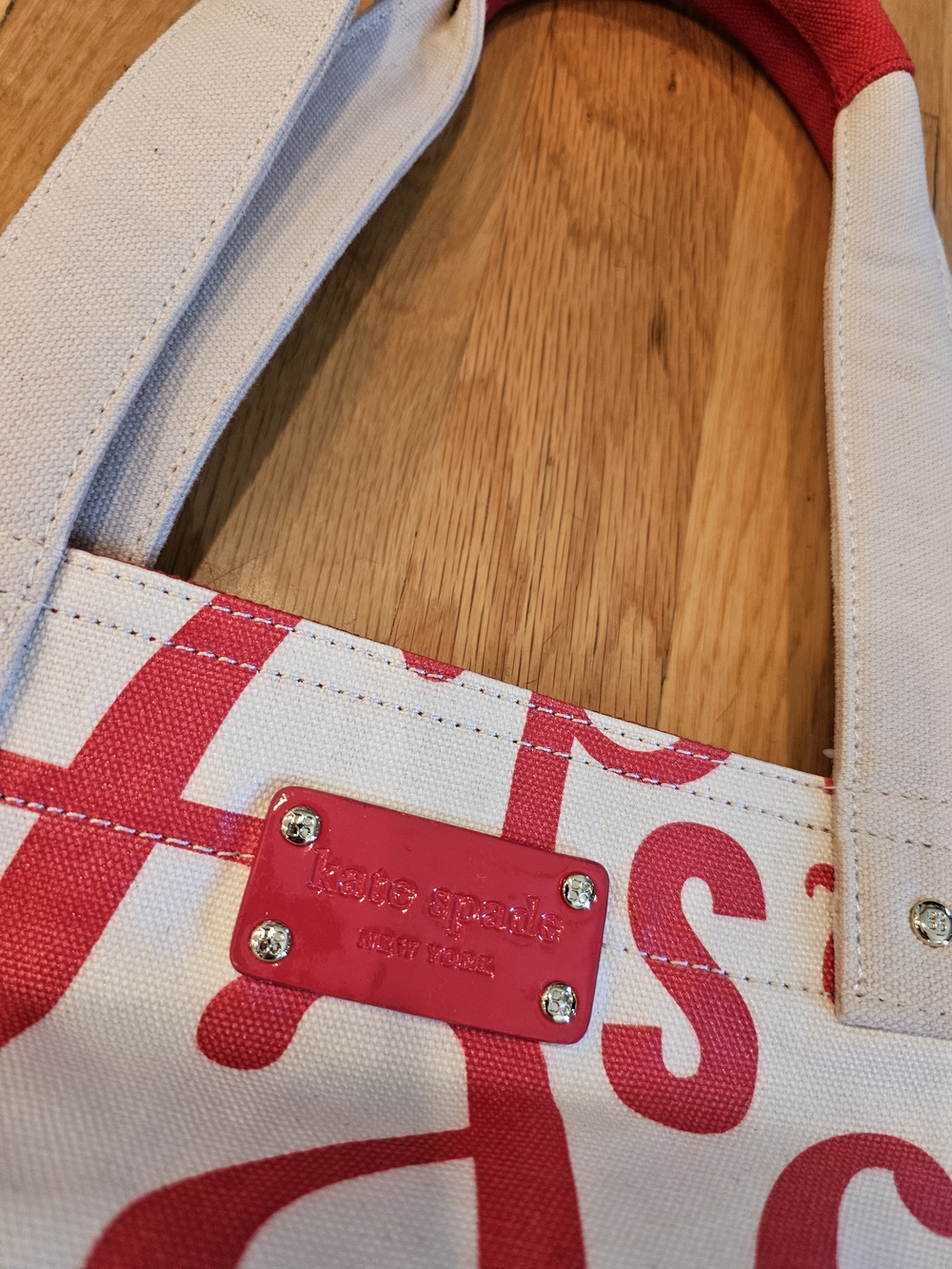 kate spade Red and Cream Alphabet Canvas Tote - Picture 2 of 9
